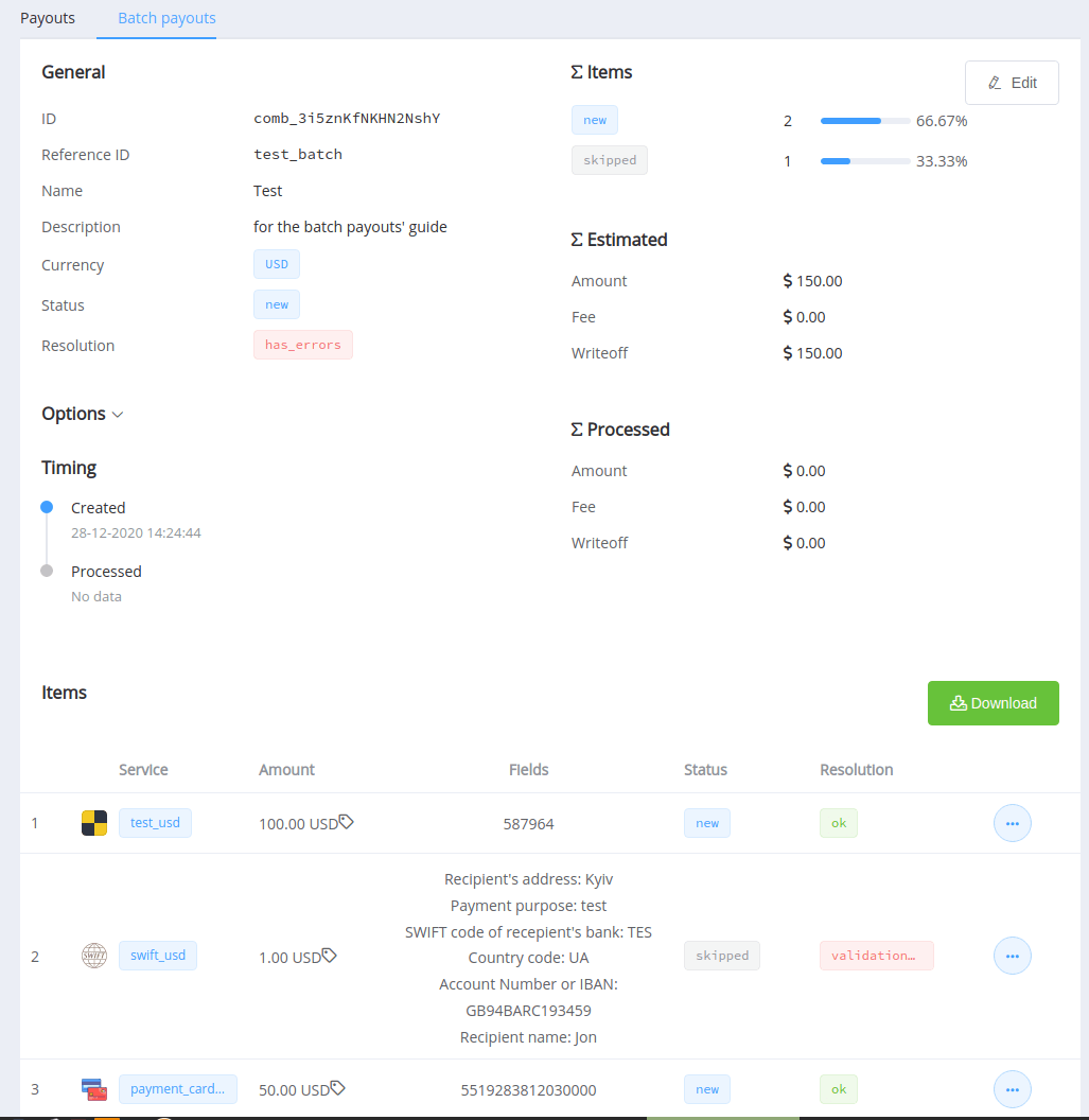 Batch payout